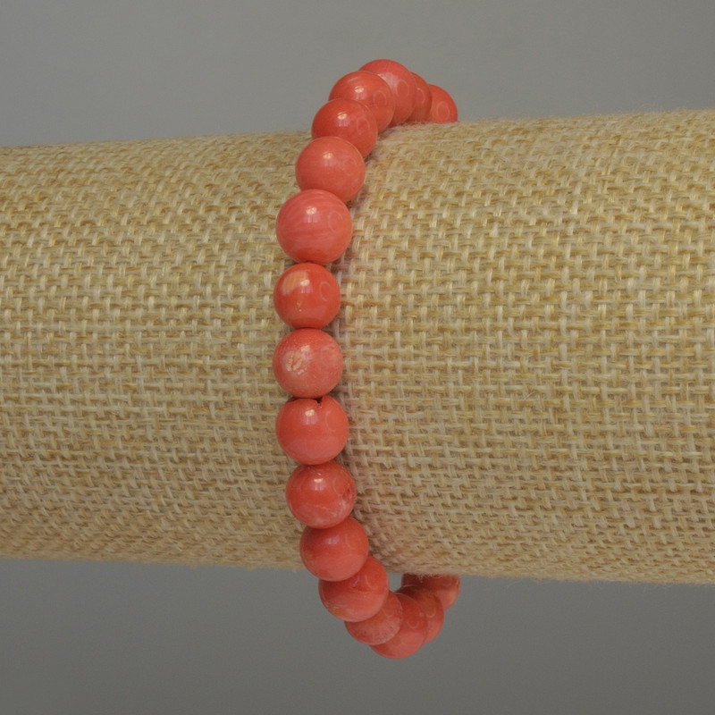 Náramek z oranžového korálu – hladká kulička, průměr 8 mm, délka 18 cm, elastické lanko