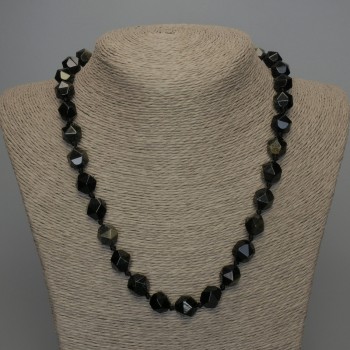 Náhrdelník z přírodního kamene Sluneční obsidián, vícefasetové korálky, průměr 12×11 mm, délka 50 cm
