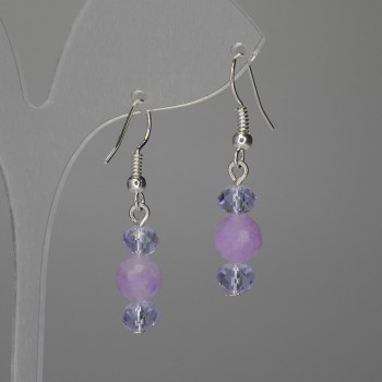 Náušnice z kunzitu – broušená kulička 8 mm +- český křišťál rondel 6×5 mm +-, délka 37 mm+