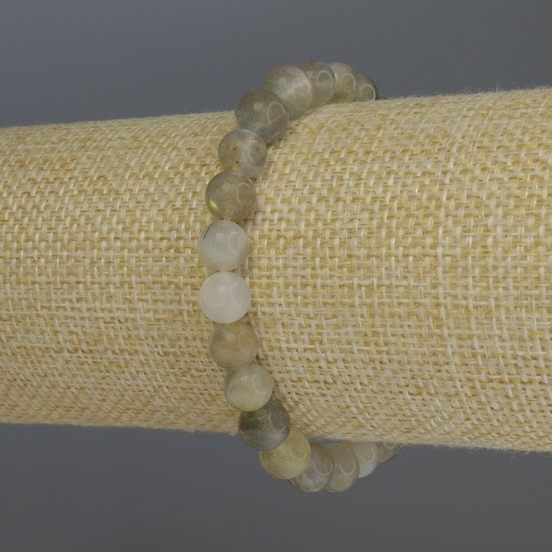 Náramek z labradoritu – hladké korálky 7 mm, délka 18 cm, elastický