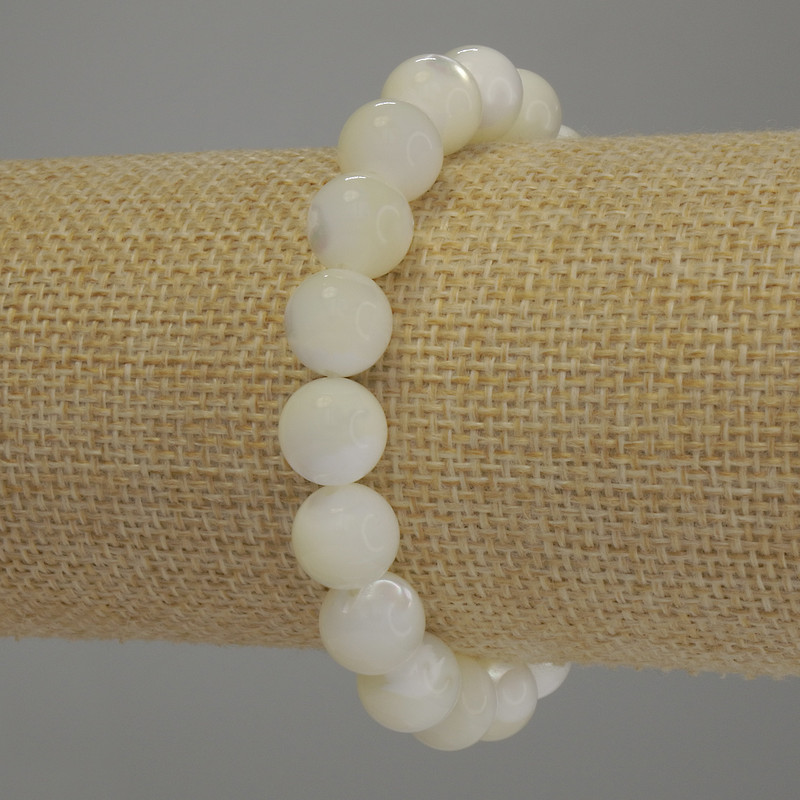 Náramek z perleti – hladká kulička, průměr 10 mm, délka 18 cm, elastický