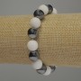 Náramek z achátu a hematitu, hladká kulička, průměr 10 mm ±, délka 18 cm, elastický