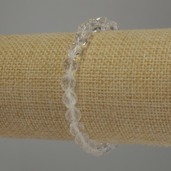 Náramek z horského křišťálu, brusované bikónové korálky, průměr 6 mm, délka 18 cm, elastický