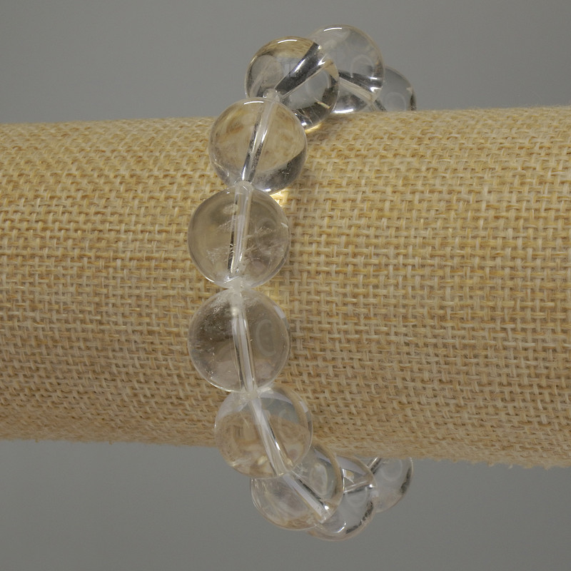 Náramek z horského křišťálu, hladká kulička, průměr 14 mm, délka 18 cm, elastický