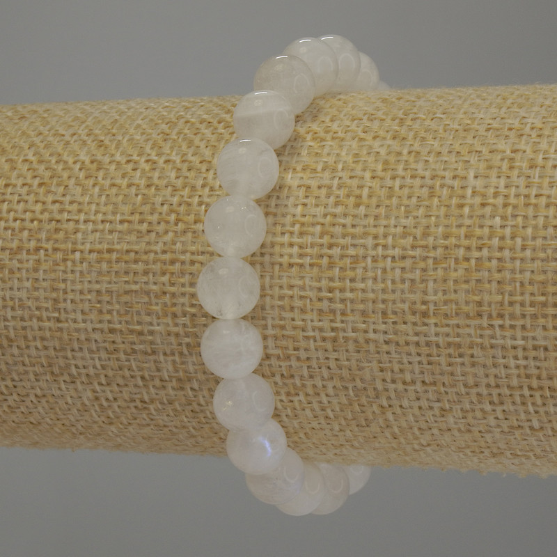 Náramek z adularitu, hladká kulička, průměr 8 mm, délka 18 cm, elastický