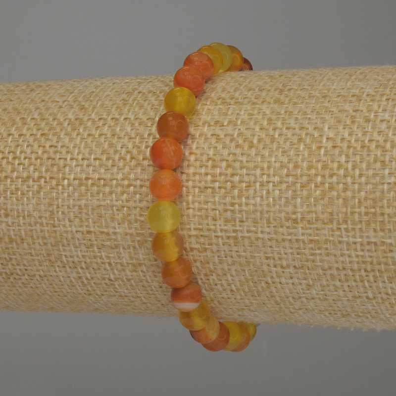 Náramek z oranžového achátu, hladké korálky, průměr 6 mm, délka 18 cm, elastický