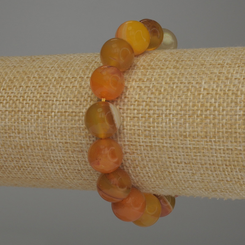 Náramek z oranžového achátu, hladká kulička, průměr 12 mm, délka 18 cm, elastický