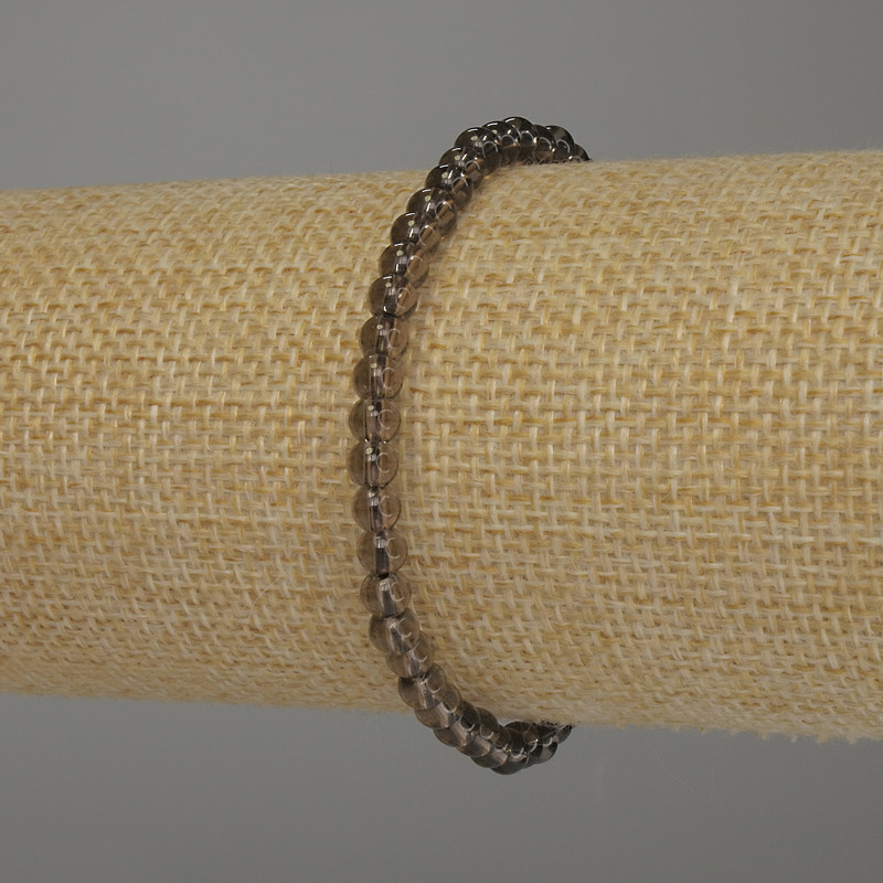 Náramek z kouřového topazu – hladká korálka o průměru 4 mm, délka 18 cm, elastický