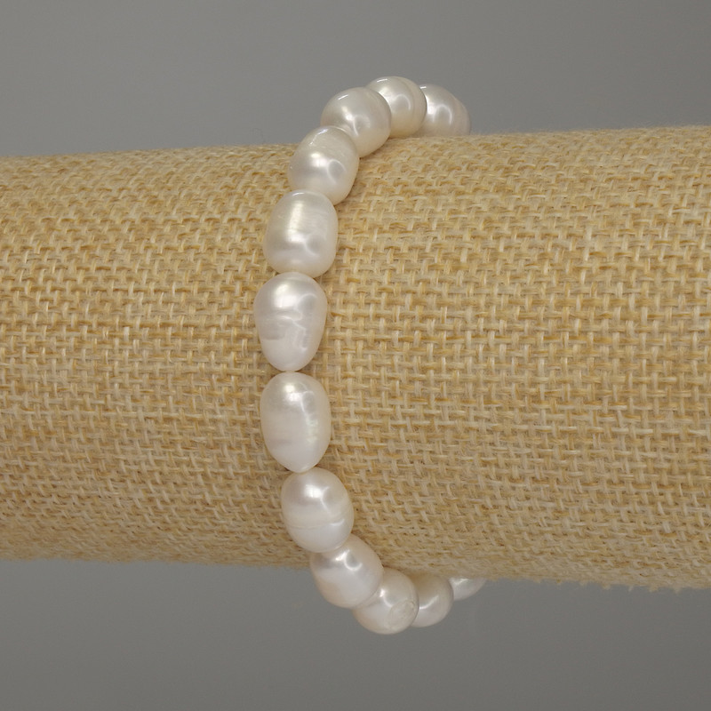 Náramek z říčních perel, průměr 10–11×8 mm, délka 18 cm (pružný)