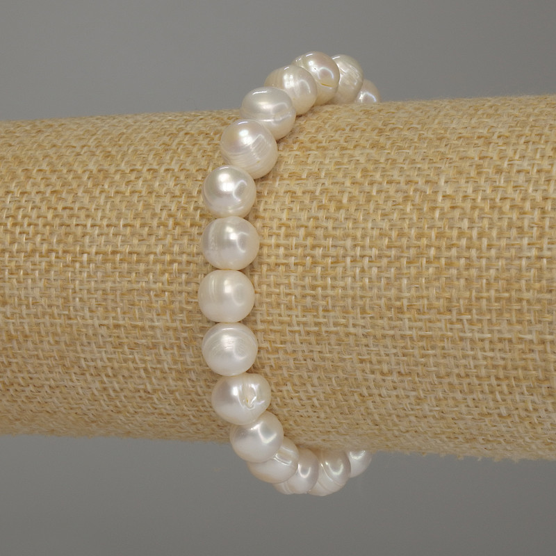 Náramek z říčních perel, průměr 9×8 mm ±, délka 18 cm (elastický)
