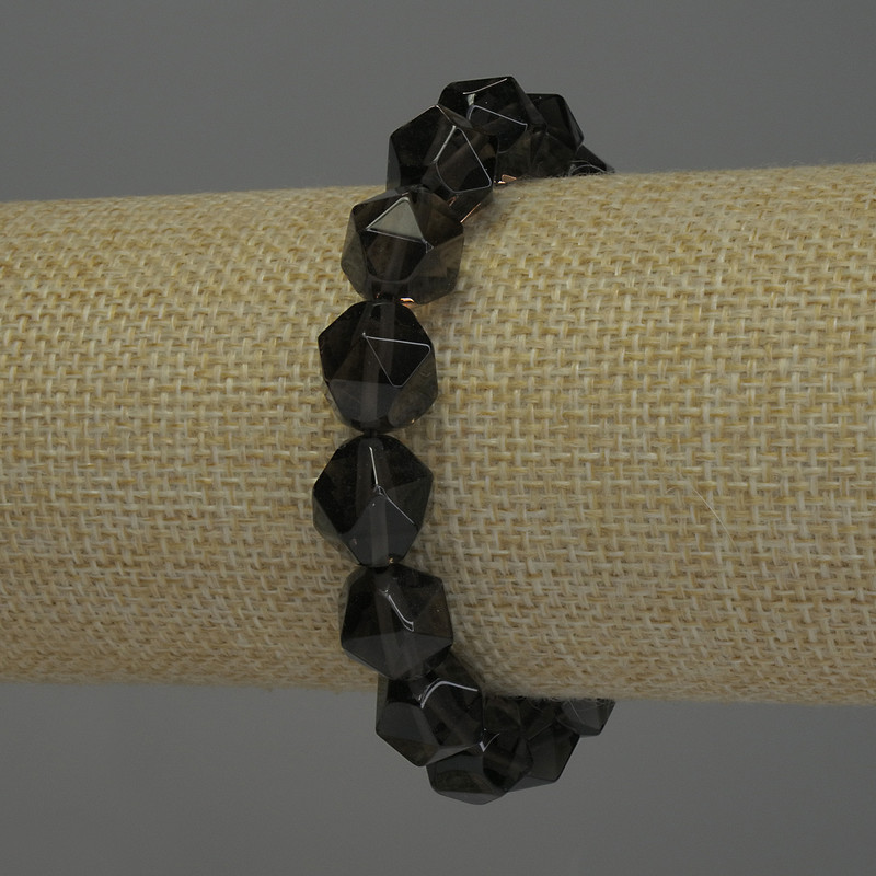 Náramek z kouřového topazu, fasetované korálky, průměr cca 12×10 mm, délka 18 cm, elastický