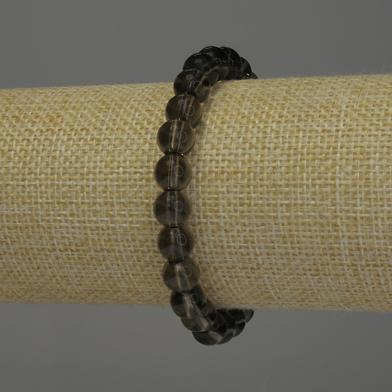 Náramek z kouřového topazu, hladké korálky, průměr 8 mm, délka 18 cm, elastický