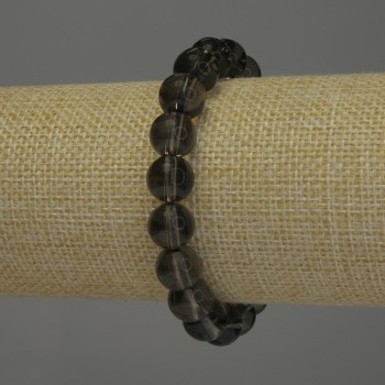 Náramek z dymového topazu – hladké korálky, průměr 10 mm, délka 18 cm, elastický