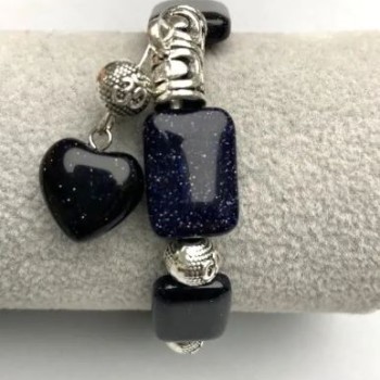 Náramek z aventurínu «Noc Káhiry» obdélníkové kameny 18×13 mm ± s kovovými vložkami, délka 18 cm ± elastický