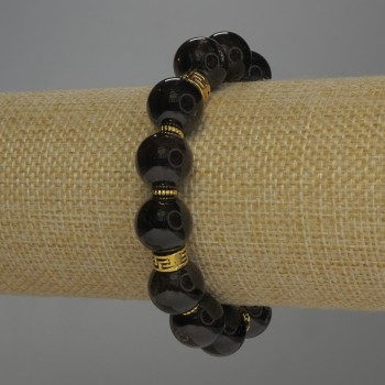 Náramek z granátu, hladké korálky, průměr 12 mm ±, s kovovými vložkami, délka 18 cm, elastické provedení