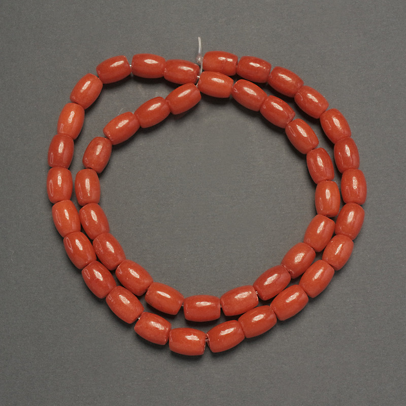 Korálky z oranžového korálu (umělé) barilové, průměr 8,5×6 mm, délka 40 cm, na niti