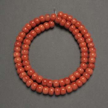 Korálky oranžového korálu (umělé) hladké rondely, průměr 7×5 mm, délka cca 40 cm na niti