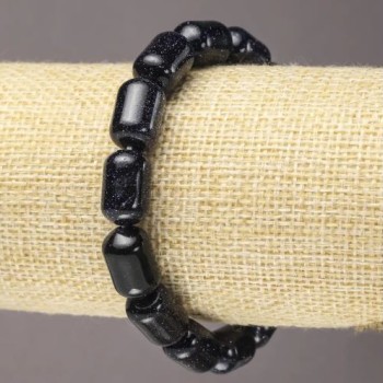 Náramek na gumičce z aventurinu – Modrý písek Noční Káhira (lisovaný, barrel korálek), průměr 10×14 mm