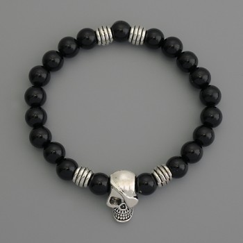 Браслет Агат (прес ) кулька, діаметр 10мм+- з металевими вставками, довжина 18см стрейч