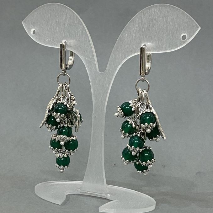 Náušnice Hrozen kočičího oka, korálky 6 mm, délka cca 57 mm