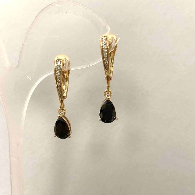Náušnice Xuping s černým kamenem a bílými štrasami 30×6 mm ± pozlacené 18K