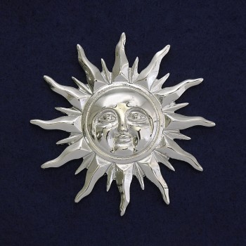 Brož Slunce, stříbrný kov, 68 mm ± na magnetu