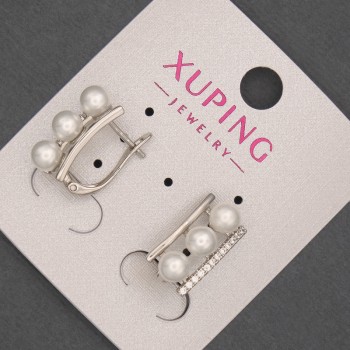 Сережки Xuping родій з перлинами 8х16мм +