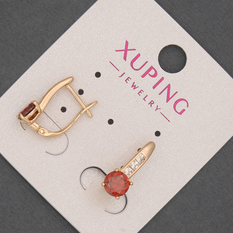 Náušnice Xuping se bílými štrasovými kameny a červenými kameny, průměr 6 mm, délka 16 mm, pozlacené 18K