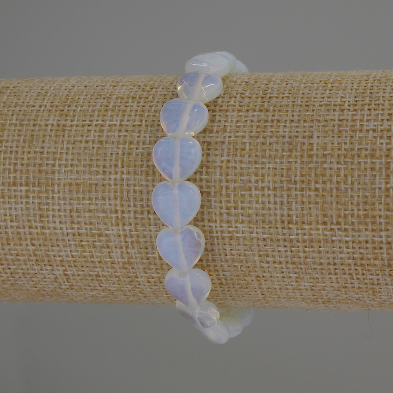 Náramek z měsíčního kamene ve tvaru srdce, průměr 10×10 mm, délka 18 cm, elastický