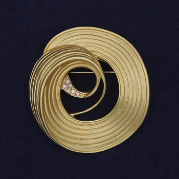 Brož Akcent – zlatistá perleťová se duhovými štrasami, zlatý kov, 48×45 mm