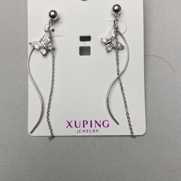 Náušnice Xuping s bílými štrasami, délka 67 mm, rhodiované