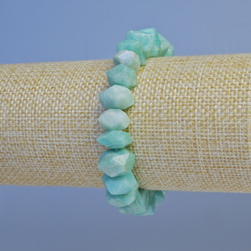Náramek z amazonitu, broušené rondely, průměr 10×6 mm, délka 18 cm, elastický
