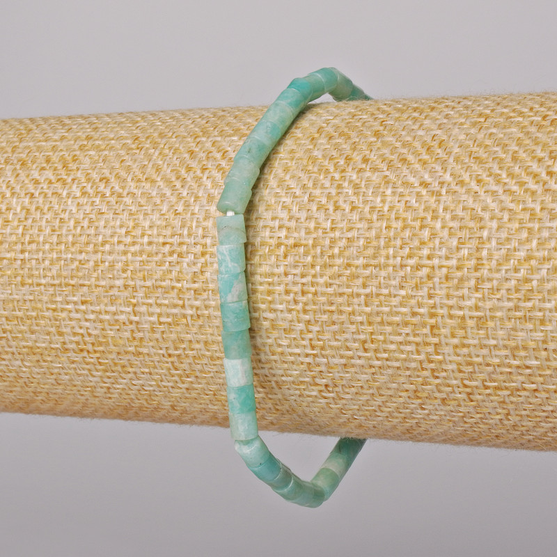 Náramek z amazonitu cylindrické korálky 4×4 mm, délka 18 cm ± (elastický)