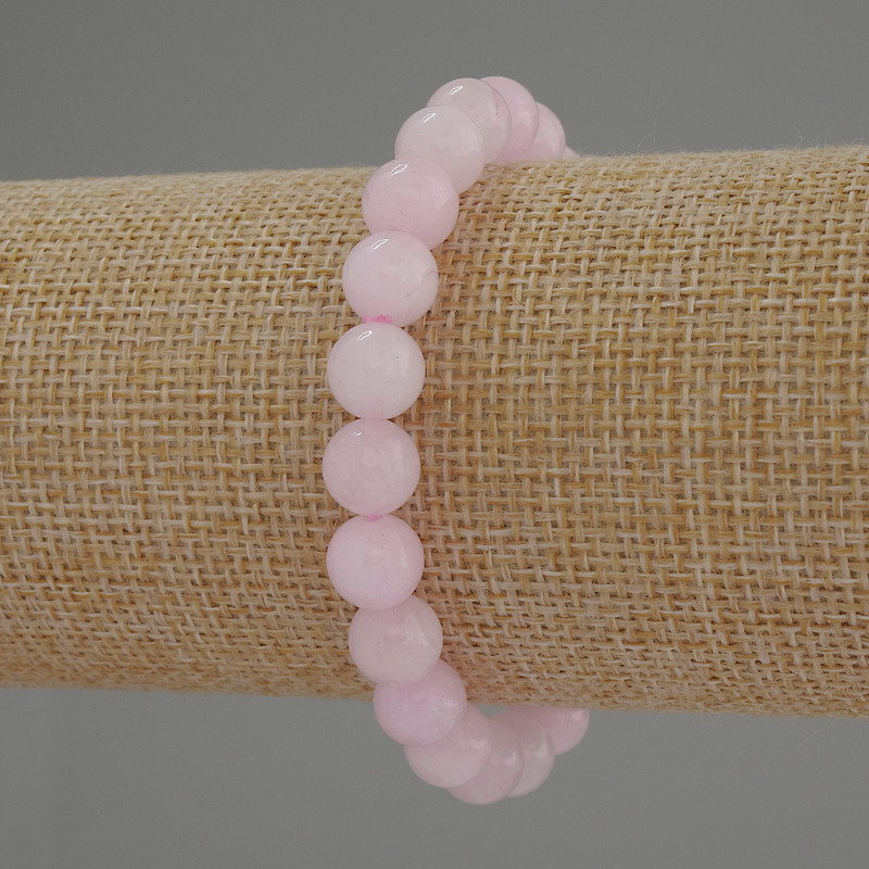 Náramek z kunzitu, hladké kuličky, průměr 8 mm, délka 18 cm, elastický