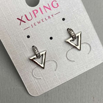Náušnice peckové Xuping se bílými štrasovými kamínky, průměr 10×13 mm, rhodiované