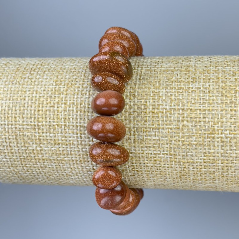 Náramek z aventurínu Zlatý písek, brusované korálky, průměr 7–10×10–12 mm, délka 18 cm, elastický