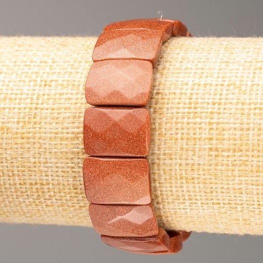 Náramek na gumičce z přírodního aventurínu Zlatý písek, brusované obdélníkové články 16,5 × 11,5 mm, délka 20 cm