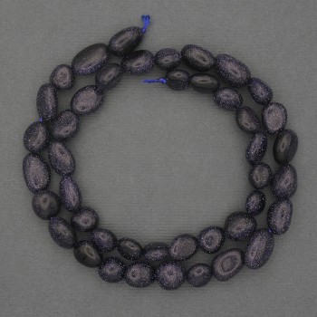 Korálky syntetického aventurinu Modrý písek facettované, průměr 9–12×8 mm ± na niti, délka 41 cm+