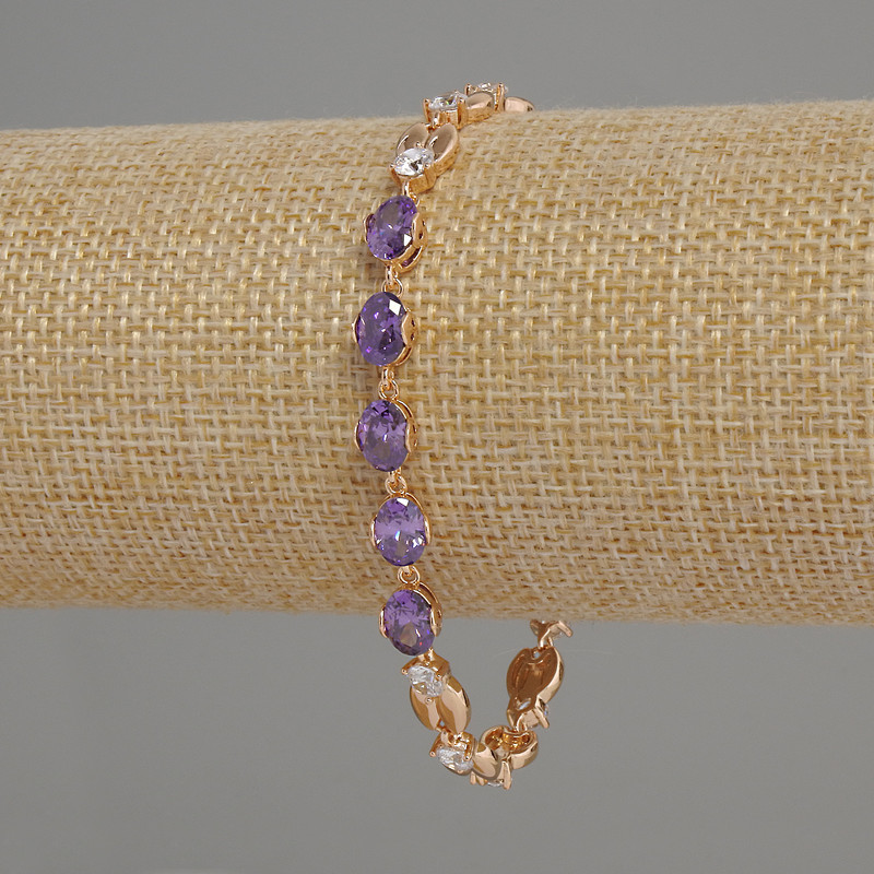 Náramek Xuping s bílými a fialovými krystaly, pozlacení 18K, průměr 6 mm, délka 17–19 cm