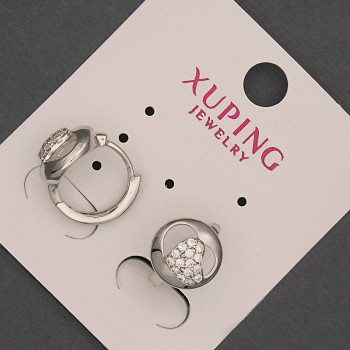 Náušnice Xuping s bílými štrasovými kamínky, průměr 10×13 mm, rhodiované