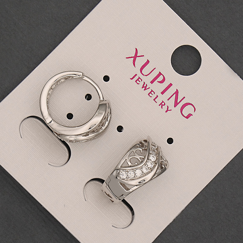 Náušnice Xuping se bílými štrasovými kamínky, rozměr 9×16 mm, rhodiované