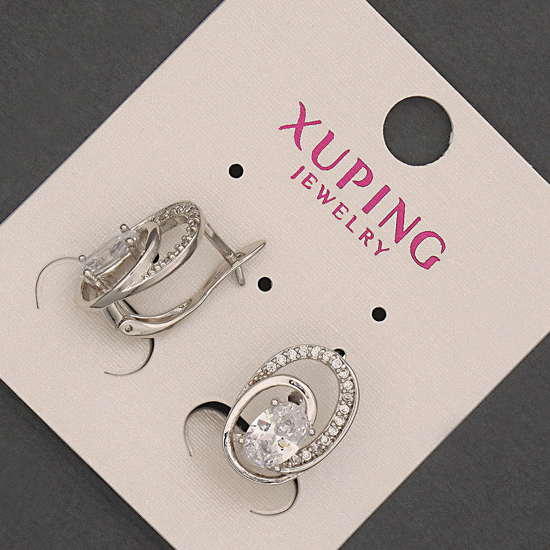 Náušnice Xuping se bílými štrasovými kameny a krystalem, průměr 11×15 mm, rhodiované