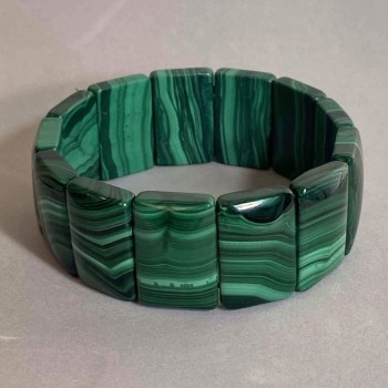 Náramek z malachitu, přírodní kámen, články cca 25×17 mm, délka cca 18 cm, elastický