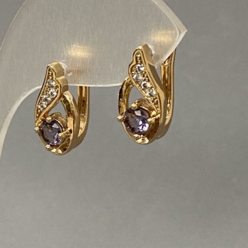 Náušnice s fialovými krystaly 16 × 7 mm v zlatavém kovu