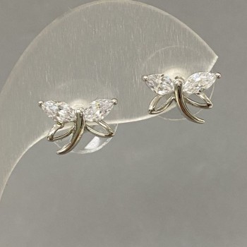 Náušnice pecky se štrasovými kameny, bílé, průměr 10×12 mm, stříbrný kov