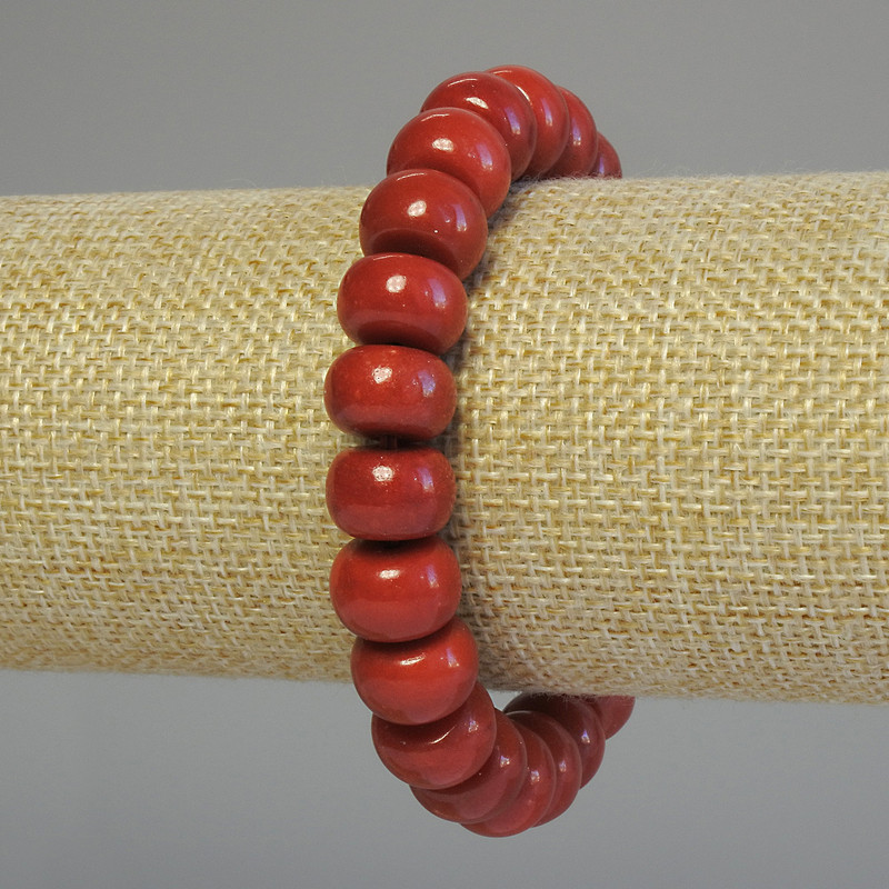 Náramek z umělého korálu, rondelové korálky 12×8 mm, délka 18 cm, elastický