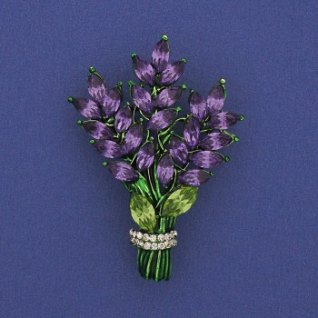 Brož Větvička s fialovými a bílými štrasovými kameny ze zlatistého kovu 43×29 mm +