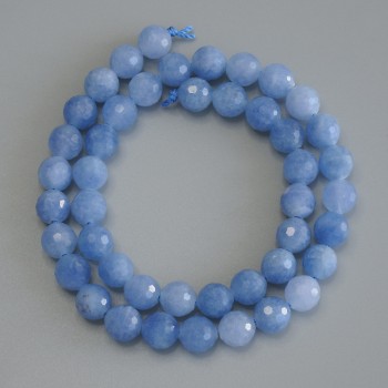 Korálky z akvamarínu, fasetované kuličky, průměr 8 mm, délka 37 cm na niti