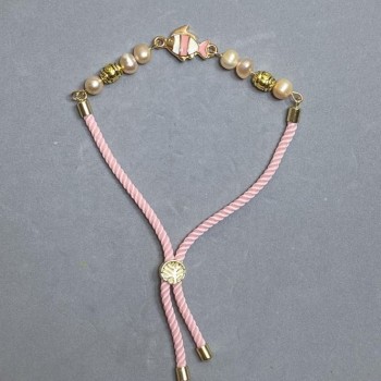 Textilní náramek, průměr 5,5 mm ±, na stažení, oválné perly 6,5×5,5 mm ±, se zlatavými kovovými vložkami