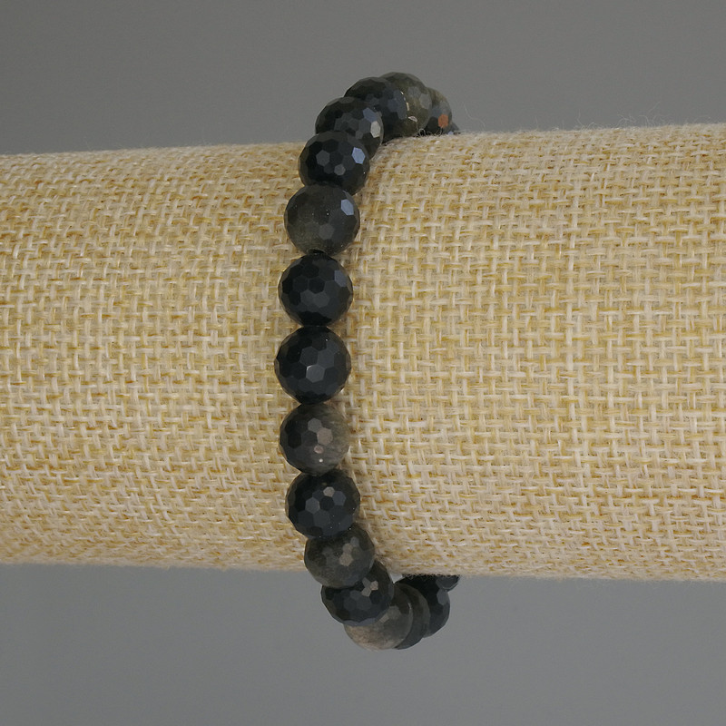 Náramek Sluneční obsidián, přírodní kámen, brusované kuličky, průměr 8 mm, délka 18 cm (elastický)